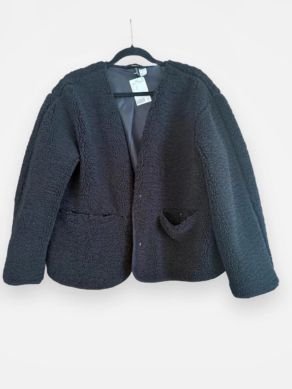 H&M Teddy Jacket Black Size Medium NWT